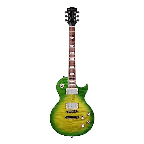 Leo Jaymz 39” Electric Guitar Les Paul Style - Mahogany Body and Neck - Curved top Exquisite Flame Maple Veneer - Newly upgraded Alnico V Pickups, Powerful and Pure （Rio）