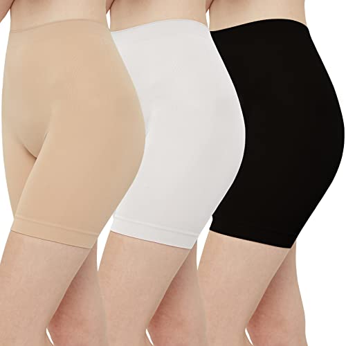 INNERSY Women's Slip Shorts for Under Dresses High Waisted Shorts 3-Pack(Black Nude White,XX-Large)