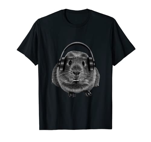 Funny Guinea Pig Graphic Tees Guinea Pig Shirt Headphones T-Shirt