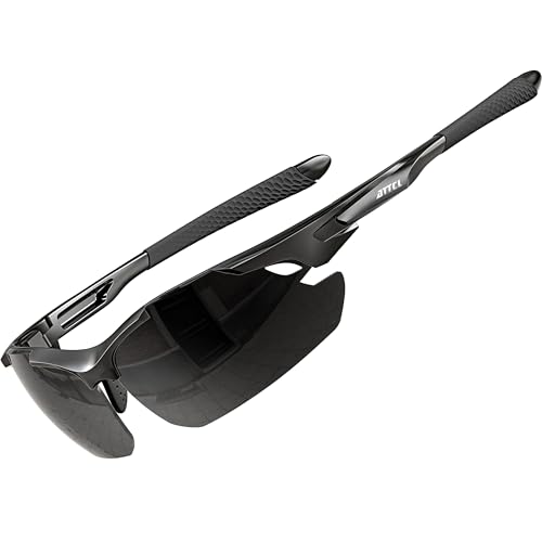ATTCL Sunglasses For Men - Upgraded Sports Polarized Sunglasses for Cycling Driving Fishing UV Protection 7027-C1 Black