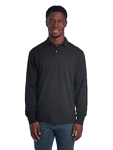 Jerzees Men's SpotShield Stain Resistant Polo Shirts (Short & Long, Long Sleeve-Black, Medium
