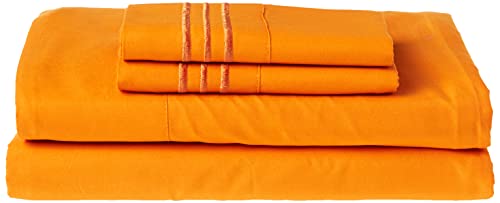 CELINE LINEN Best, Softest, Coziest Bed Sheets Ever! 1800 Premier Hotel Quality Wrinkle-Resistant 4-Piece Sheet Set with Deep Pockets, Queen Vibrant Orange