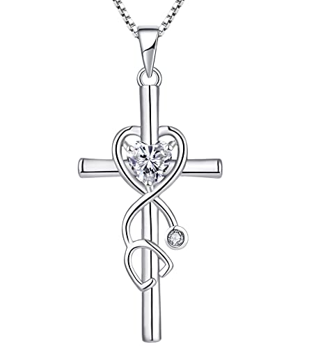YL Stethoscope Cross Necklace Sterling Silver Doctor Nurse Medical Pendant RN Registered Student Cubic Zirconia Jewelry Gifts for Women
