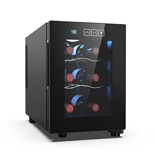 Mojgar 6 Bottle Wine Cooler, Freestanding Wine Fridge with 46-66℉ Digital Temperature Control, Countertop Wine Refrigerator for Wine Enthusiast, 16L