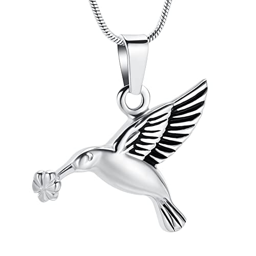 mingkejw Hummingbird Urn Necklace for Ashes Stainless Steel Pendant Cremation Jewelry Funnel Filler Keepsake Memory Jewelry for Women Girls