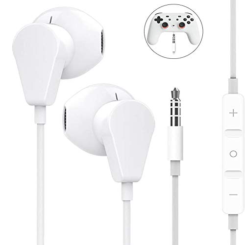 GEEKRIA 3.5mm Earbuds with Microphone, Compatible with PS4, Google Stadia, Luna, Xbox One, Laptop, PC, Smartphone, Gaming Headset with Microphone and Volume Control, Stereo Headset. (White)