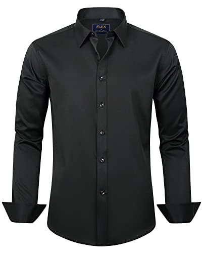 J.VER Men's Dress Shirts Solid Long Sleeve Stretch Wrinkle-Free Shirt Regular Fit Casual Button Down Shirts Black XL Tall
