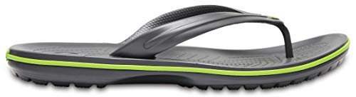 Crocs Unisex Crocband Flip Flops, Graphite/Volt Green, 8 Men/10 Women