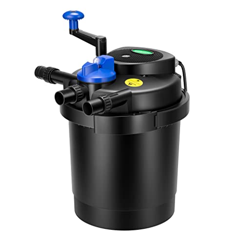 VIVOGROW Bio Pressure Pond Filter, up to 1600 Gallons, Pond Filter System with Convenient Cleaning Crank Handle for Garden, Pool, Fishpond, Black