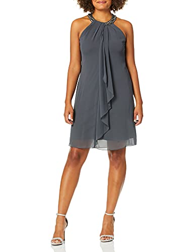 S.L. Fashions Women's Jewel Neck Sheath Dress, Steel, 16