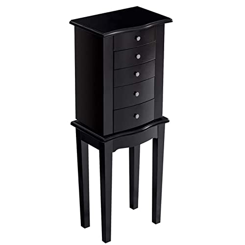 Giantex Jewelry Chest Armoire Cabinet Standing with Mirror, Wood Large Ring Necklace Storage Box Top Flip Makeup Mirror Classic 33' Tall Bedroom Armoires for Jewellery Cabinets Organizer w/ 5 Drawers