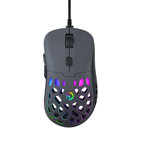 DREVO Osprey RGB Gaming Mouse, 12000 DPI, Ultra Light 65g, PixArt PAW 3327 Optical Sensor 6 Programmable Buttons,Honeycomb Shell with Ultra-Soft Cable - Gray