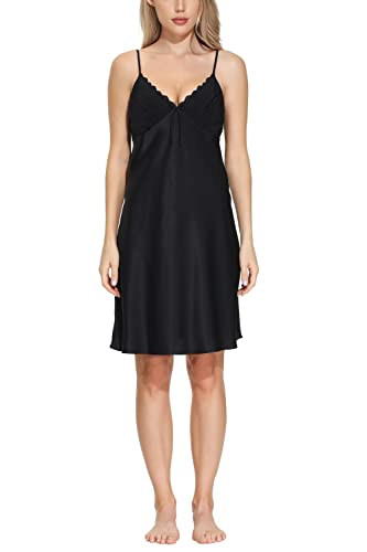 OSCAR ROSSA Women's Luxury 100% Silk Slip Chemise, Solid Black, L