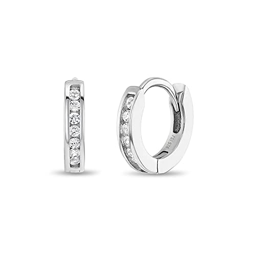 925 Sterling Silver Young Ladies 10mm Clear Cubic Zirconia Hoop Earrings for Toddlers and Little Girls Best Girl's Earrings for All Occasions - Elegant and All Time Favorite