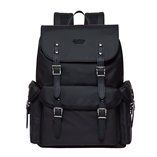 KAUKKO Vintage Casual polyster and Leather Rucksack Backpack(03-LEATHER BLACK)