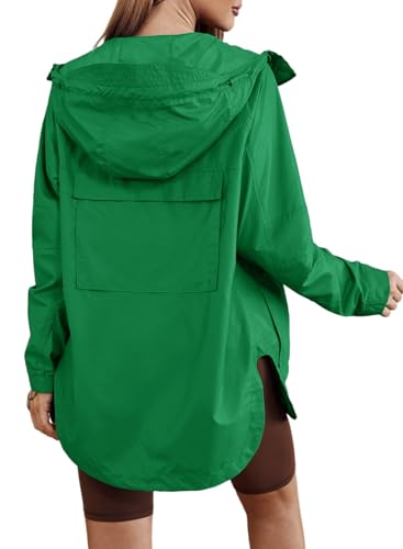 Herseas Womens Light Weight Rain Coat Waterproof Outdoor Running Drawstring Hooded Shed Rain Poncho Jackets Army Green Large
