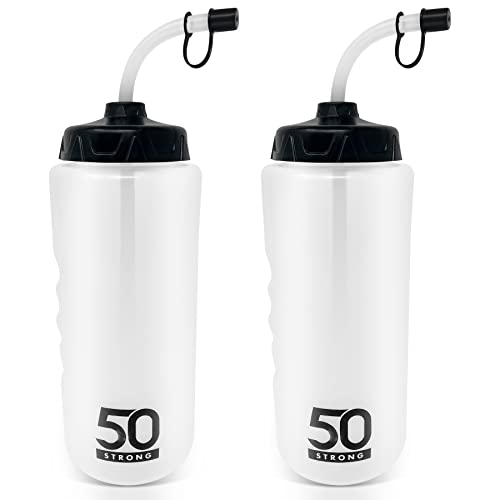 1 Liter Sports Water Bottle W/Straw - Easy Squeeze + Built In Finger Grip - BPA Free Plastic - Use W/Sport Helmet In Football & Hockey - Single & Multi-pack (2-Pack)