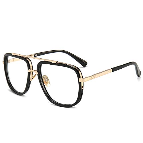 Dollger Oversized Square Aviator Glasses for Men Pilot Gold Frame Retro Glasses