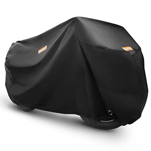 ZGJIJIA Motorcycle Cover Heavy Duty Durable All Season Universal All Weather Waterproof Sun Outdoor Protection with Reflective Strips and Lockholes Fits up to 108' Vehicle Cover