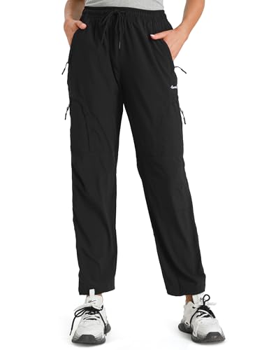 Seamaid Women's Hiking Pants Quick Dry Lightweight Water Resistant Cargo Pants with Zipper Pockets Travel Outdoor Black L