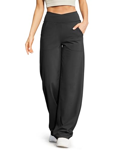 G4Free Wide Leg Dress Pants for Tall Women Flare Yoga Pants with Pockets Comfy Stretchy Lounge Casual Long Pants(Black,XXL,33')