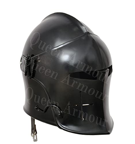 Queen Armour Medieval Barbuta Helmet Knight Templar Crusader Armour Helmet Roman Spartan Black