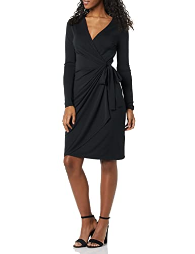 Amazon Essentials Women's Long Sleeve Classic Wrap Dress (Available in Plus Size), Black, Large