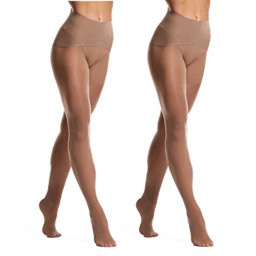 Frola Oil Shiny Stockings Pantyhose 360°Seamless Crotch High Waist Smooth Tights for Women(Large,2Pairs Brown)