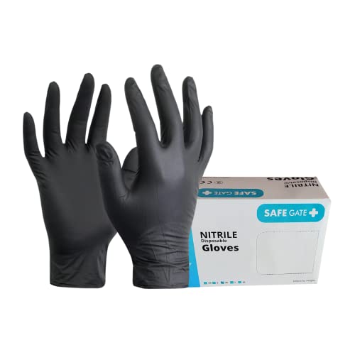 Safe Gate Black Nitrile Gloves Disposable, Chemical Resistant, Powder-Free, Latex-Free, Non-Sterile, Food Safe, 5 Mil, Large, 100-Count