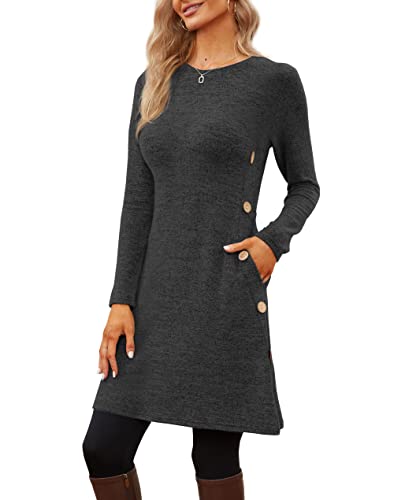 Jar of Love Winter Dresses 2023 Long Sleeve Sweaters for Women Sweater Winter Midi New Years Eve Casual Dress Winter Clothes,Dark Grey,S