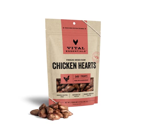 Vital Essentials Freeze Dried Raw Single Ingredient Dog Treats, Chicken Hearts, 3.75 oz