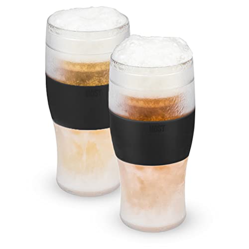 Host FREEZE Beer Glasses, Frozen Beer Mugs, Freezable Pint Glass Set, Insulated Beer Glass to Keep Your Drinks Cold, Double Walled Insulated Glasses, Tumbler for Iced Coffee, 16oz, Set of 2, Black