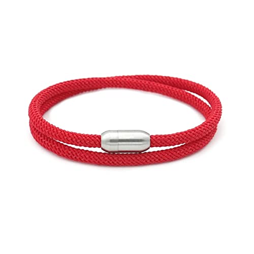 BIYONGDE Red Nautical Woven Friendship Rope Two-lap Wrap String Bangle Bracelet Steel Mens Womens
