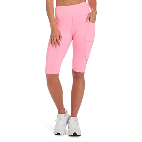 Zippy High Waisted Capri Leggings for Women - Tummy Control Yoga Pant with Pockets for Cycling, Running and Workout Pink-Medium**