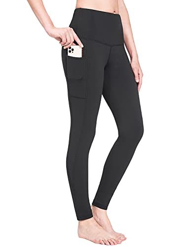 BALEAF Women's Hiking Pants Water Resistant Fleece Lined Thermal Warm Winter Waterproof Yoga Leggings with Pockets Black L