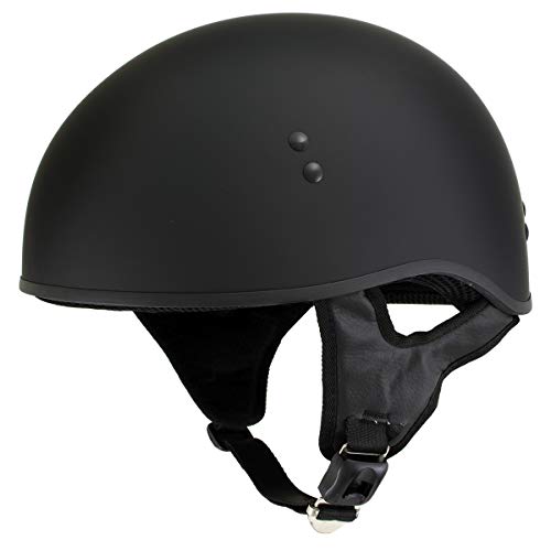 Hot Leathers HLT68 Flat Black 'The O.G.' Flat Black Motorcycle DOT Skull Cap Half Helmet for Men and Women Biker - Large