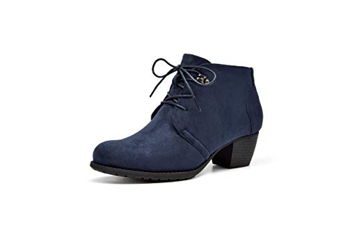VJH confort Women's Ankle Boots,Lace-up Round Toe Comfortable Low Heel Dress Booties with Side Zipper (navy,9)
