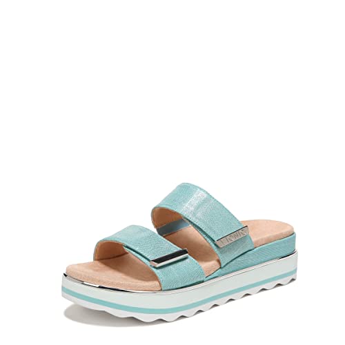 Vionic Women's Phoenix Brandie Slide Platform Sandal- Supportive Slip on Flatform Sandals That Includes an Orthotic Insole and Cushioned Outsole for Arch Support Aqua Metal Linen 10 Medium