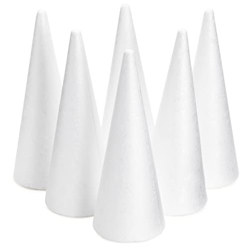 6 Pack Foam Cones for Crafts, DIY Art Projects, Handmade Gnomes, Trees, Holiday Decorations (3.8 x 9.5 in)