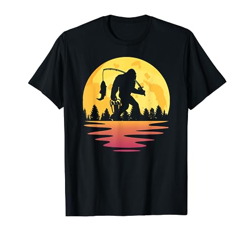 Big Foot Fishing Night Sky Bigfoot T-Shirt