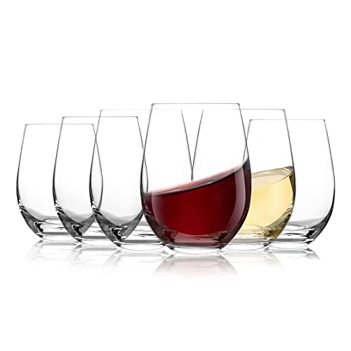 D.M DESIGN·MASTER [6 Pack,18 OZ - Classic Stemless Wine Glasses. Lead-Free Drinking Glasses, Ideal for Wine, Kitchen Glassware, Gifts.
