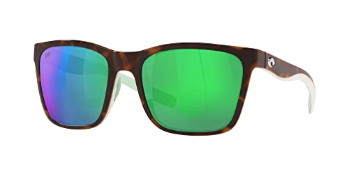 Costa Del Mar Womens Panga Square Sunglasses, Shiny Tortoise/White/Seafoam/Green Mirrored Polarized-580P, 56 mm
