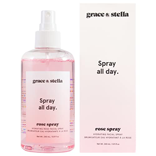 Rose Water Facial Spray (240ml) - Vegan - Rose Water Spray Toner for Face - Rose Spray Facial Mist - Rosewater Spray Rose Hydrosol by Grace and Stella