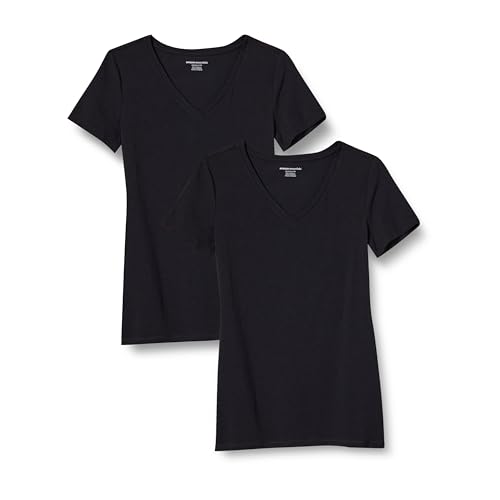 Amazon Essentials Women's Classic-Fit Short-Sleeve V-Neck T-Shirt, Pack of 2, Black, X-Large
