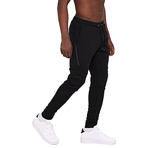 A WATERWANG Men's Joggers Sweatpants, Tapered Slim Running Pants with Pockets for Workout Athletic Gym Training Black
