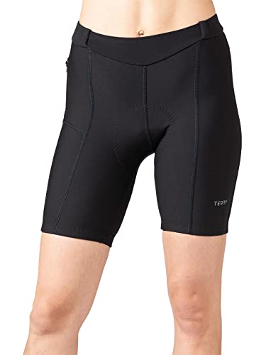 Terry Bike Shorts Women Padded 8' Long Touring Bike Short/Regular, Cycling Compression Shorts for Women Pockets Leg Grippers - Black, Medium