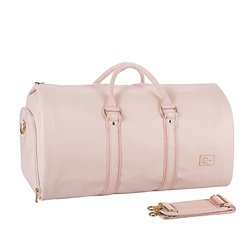 Convertible Carry on Garment Bag for Women,Leather Garment Bags for Travel with Shoe Pouch 2 in 1 Hanging Suitcase Suit Bag for Women Travel Bags for Women Duffle Bag Garment Bag Gifts for Women Pink