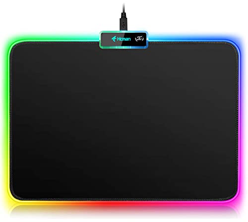 Hcman RGB Gaming Mouse Pad, Small Mousepad 340×245×3mm, PC Gaming Accessories LED Mouse Mat for Desk, Mouse Pads for Computer Gamer - Black