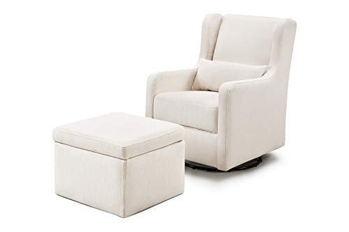 Carter's by DaVinci Adrian Swivel Glider with Storage Ottoman in Performance Cream Linen, Water Repellent and Stain Resistant, Greenguard Gold & CertiPUR-US Certified