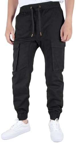 ITALYMORN Mens Black Work Cargo Joggers with Deep Pockets Casual Pants (2XL, Black)